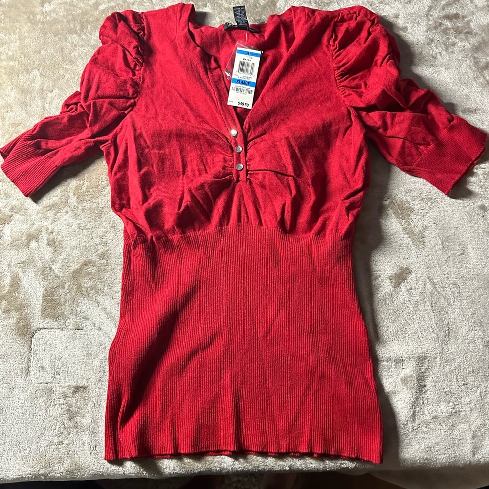 INC International Concepts Red Blouse with Button Accents
